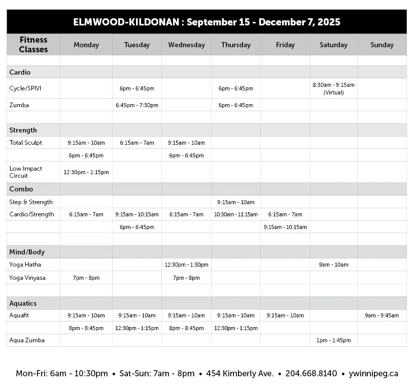 EK Fall Class Schedule