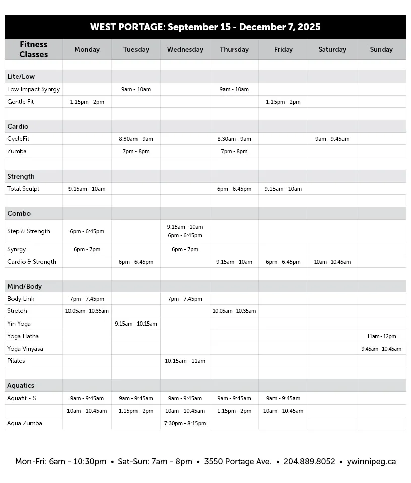 Fall fitness class schedule West Portage