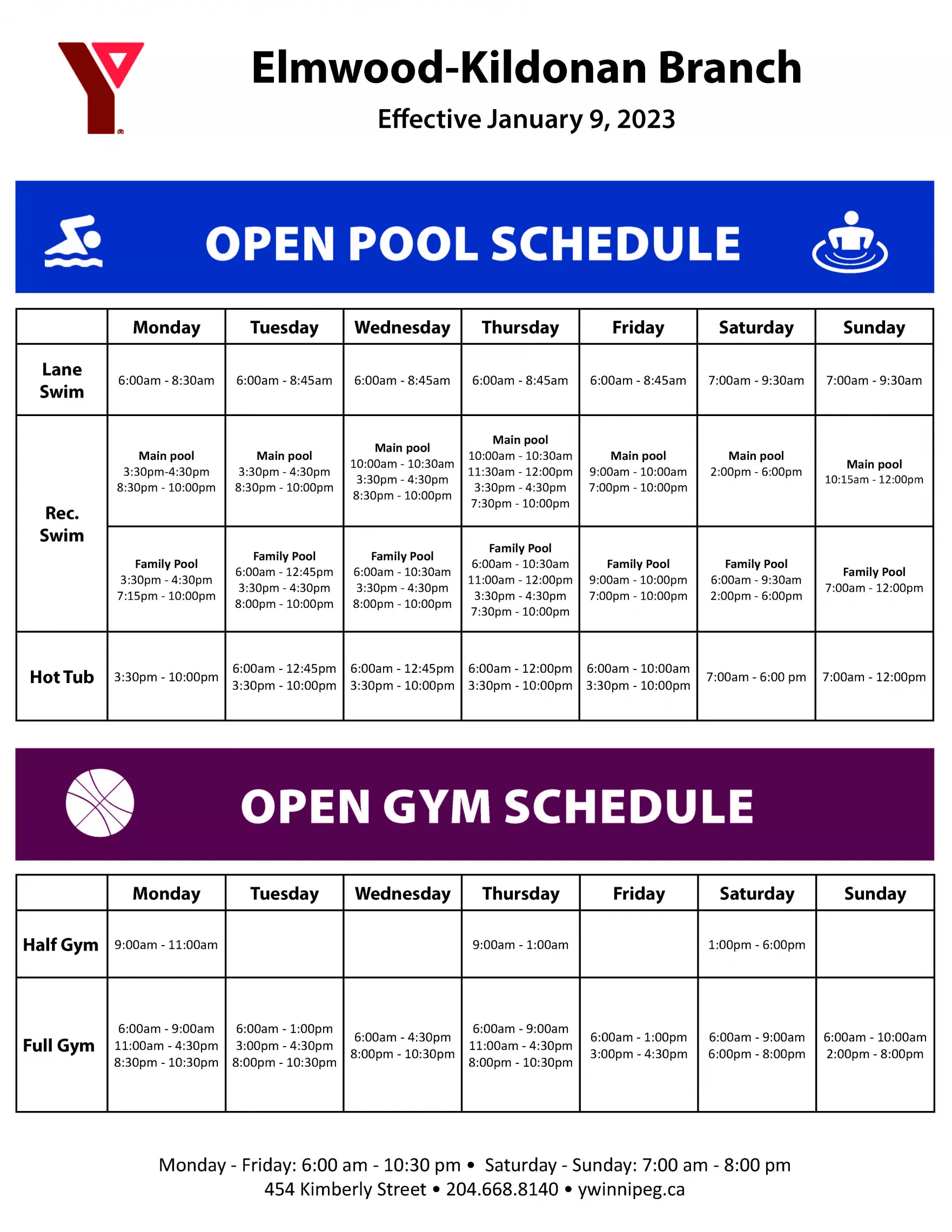 EK Open Gym and Pool Schedule