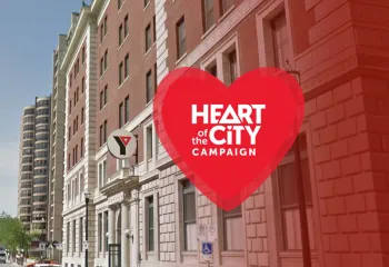 Photo of the Downtown Y with Heart of the City Campaign logo