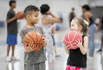 kids with basketballs