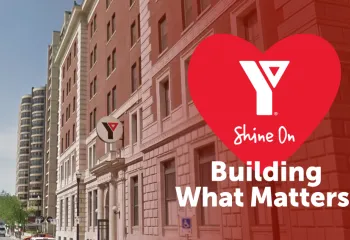 image of the Downtown Y with a heart and text that reads Building What Matters