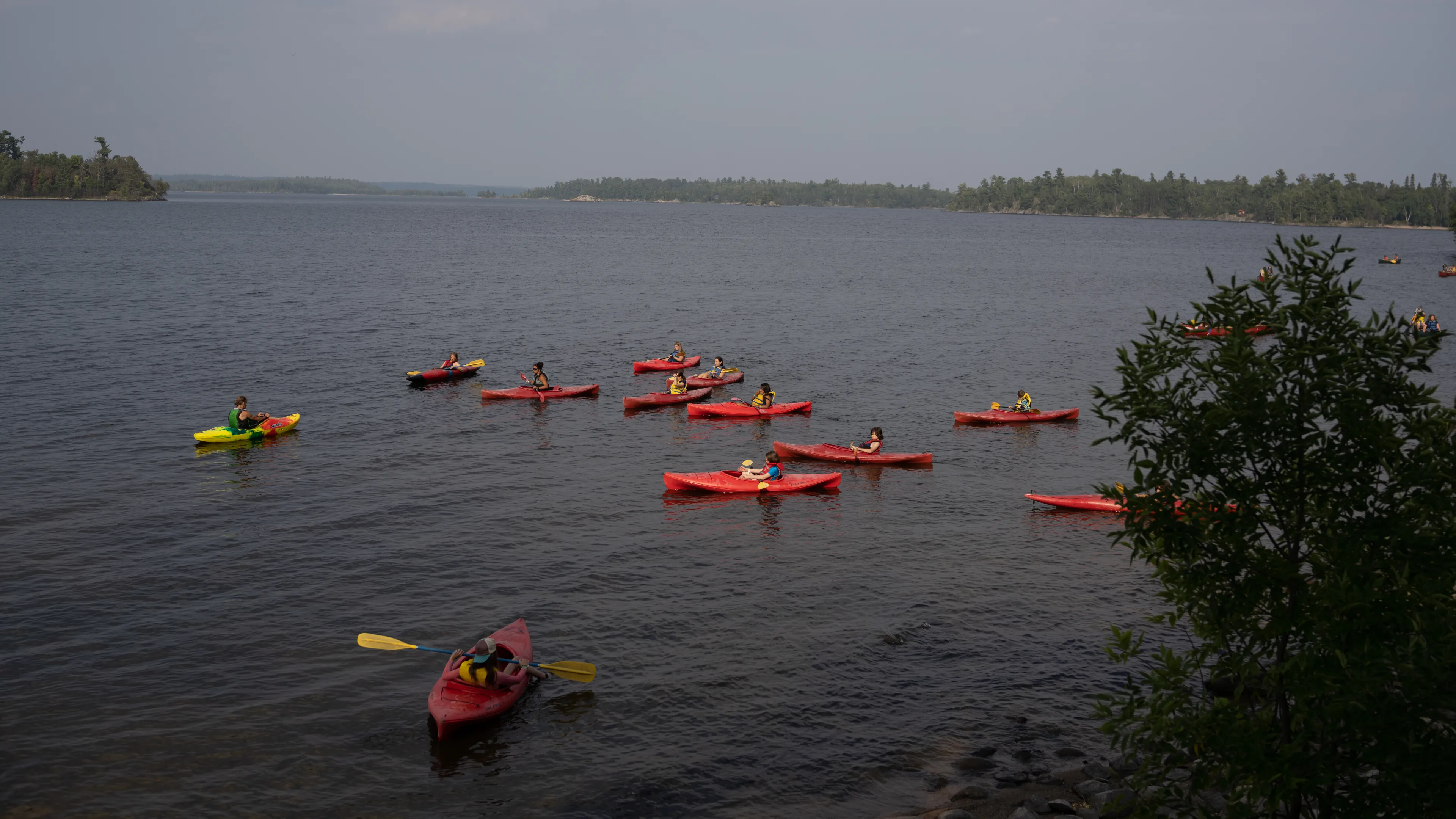 view of kayakers from shoreline