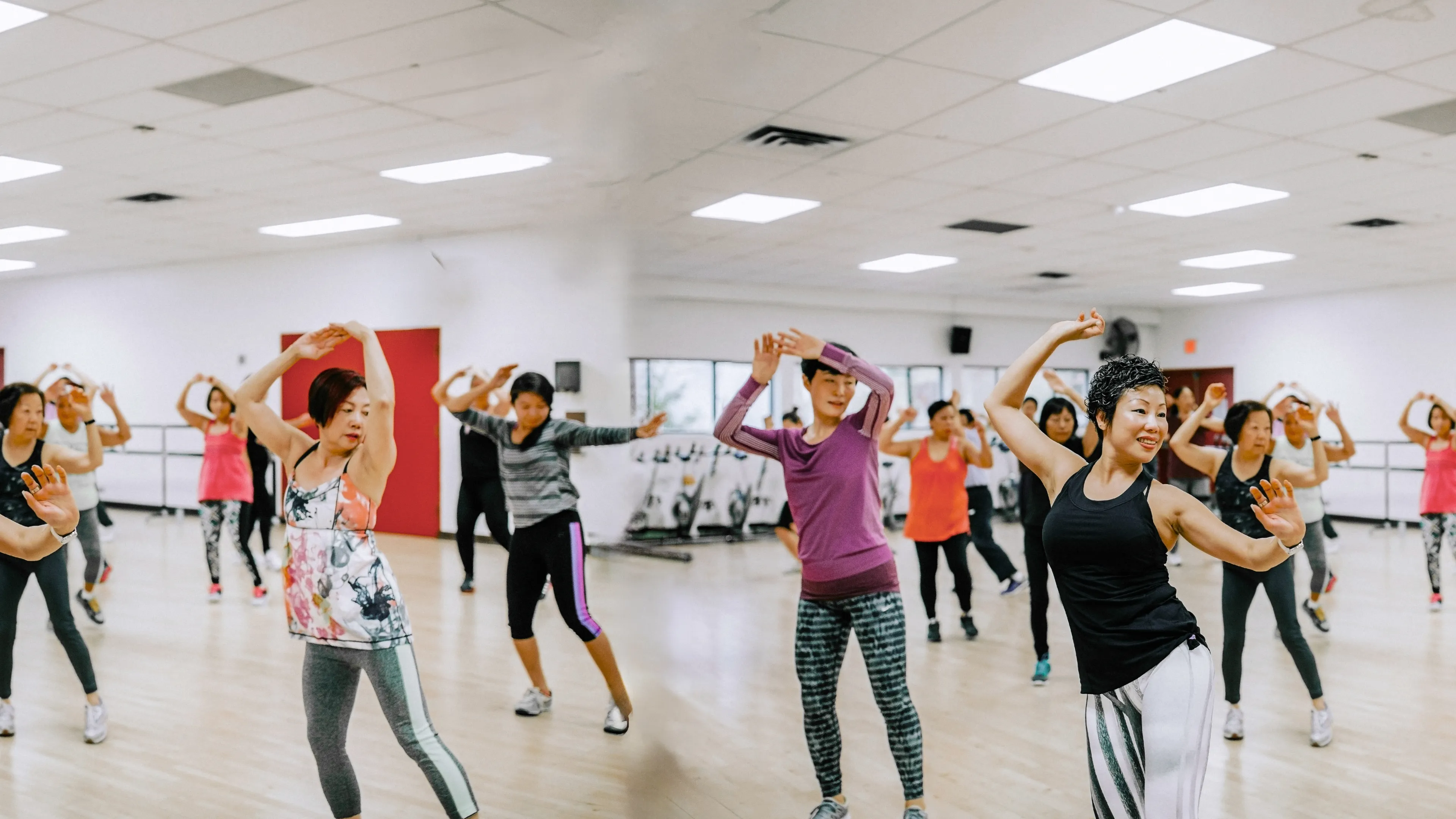 females in a group fitness class
