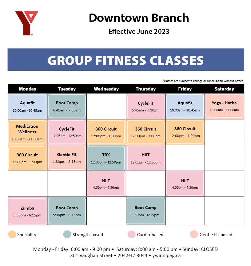 Downtown Fitness Class June Schedule