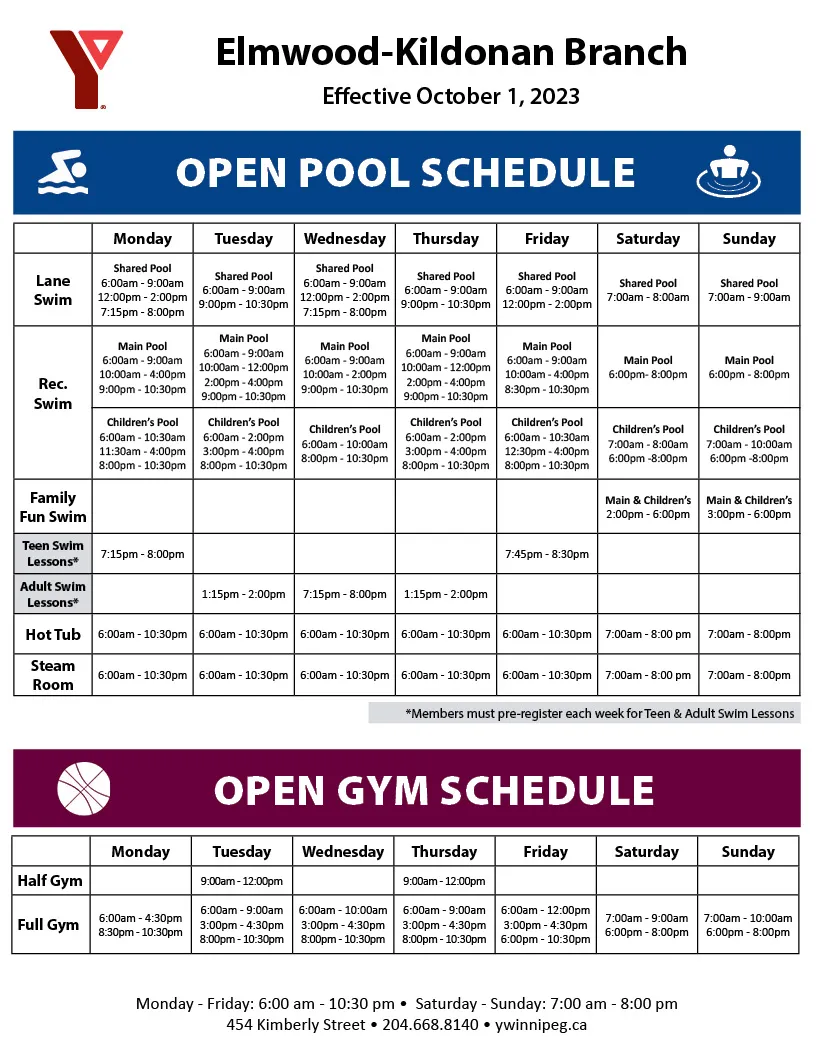EK Open Pool-Gym October Schedule