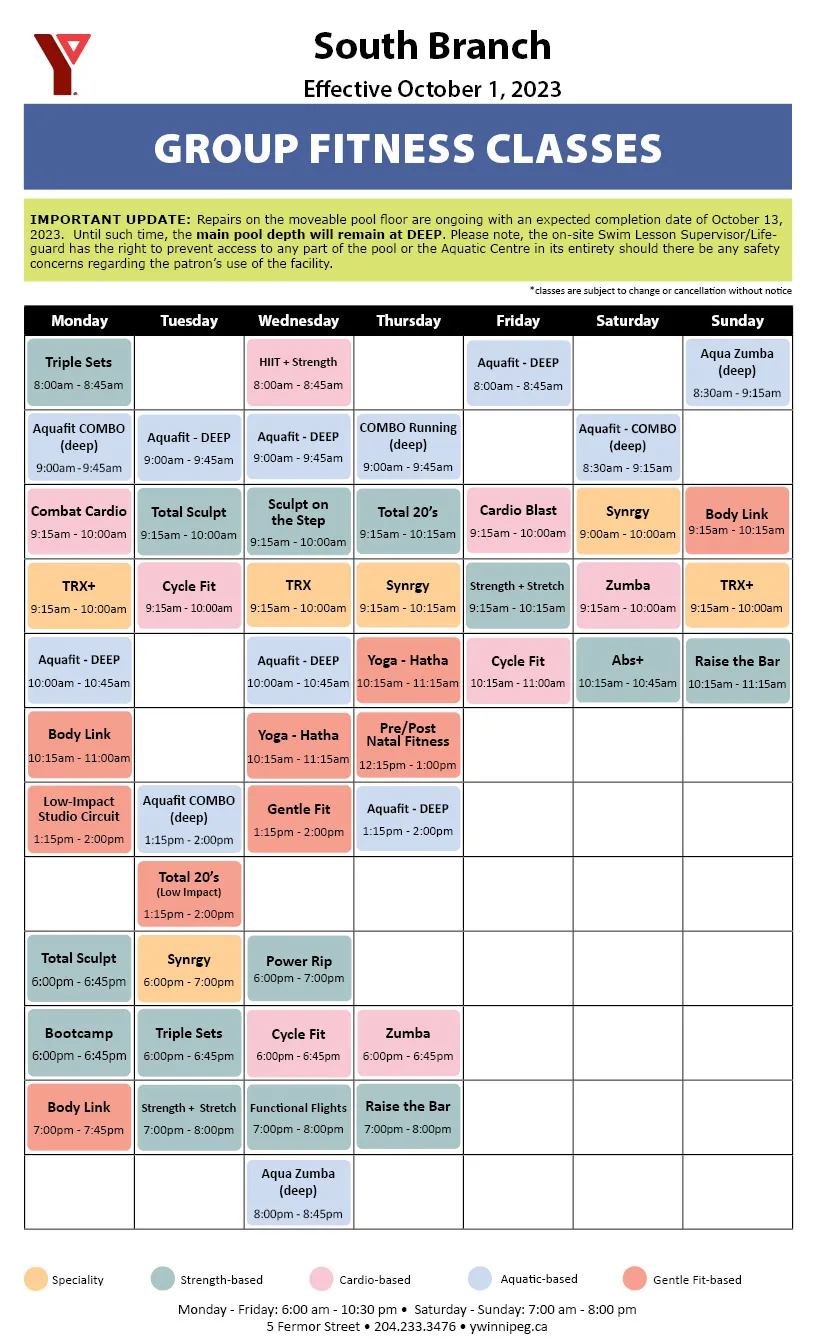 South Fitness Classes October