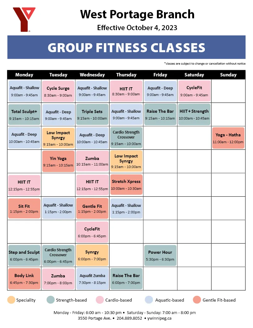 WP Fitness Class Schedule October