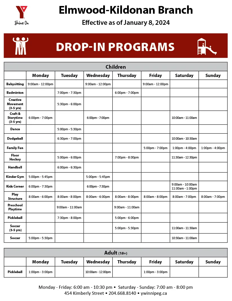 EK Drop In Programs January 8