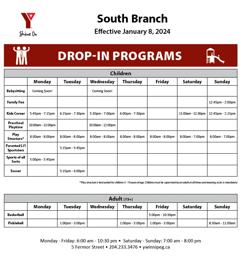 South Drop In Programs January 8
