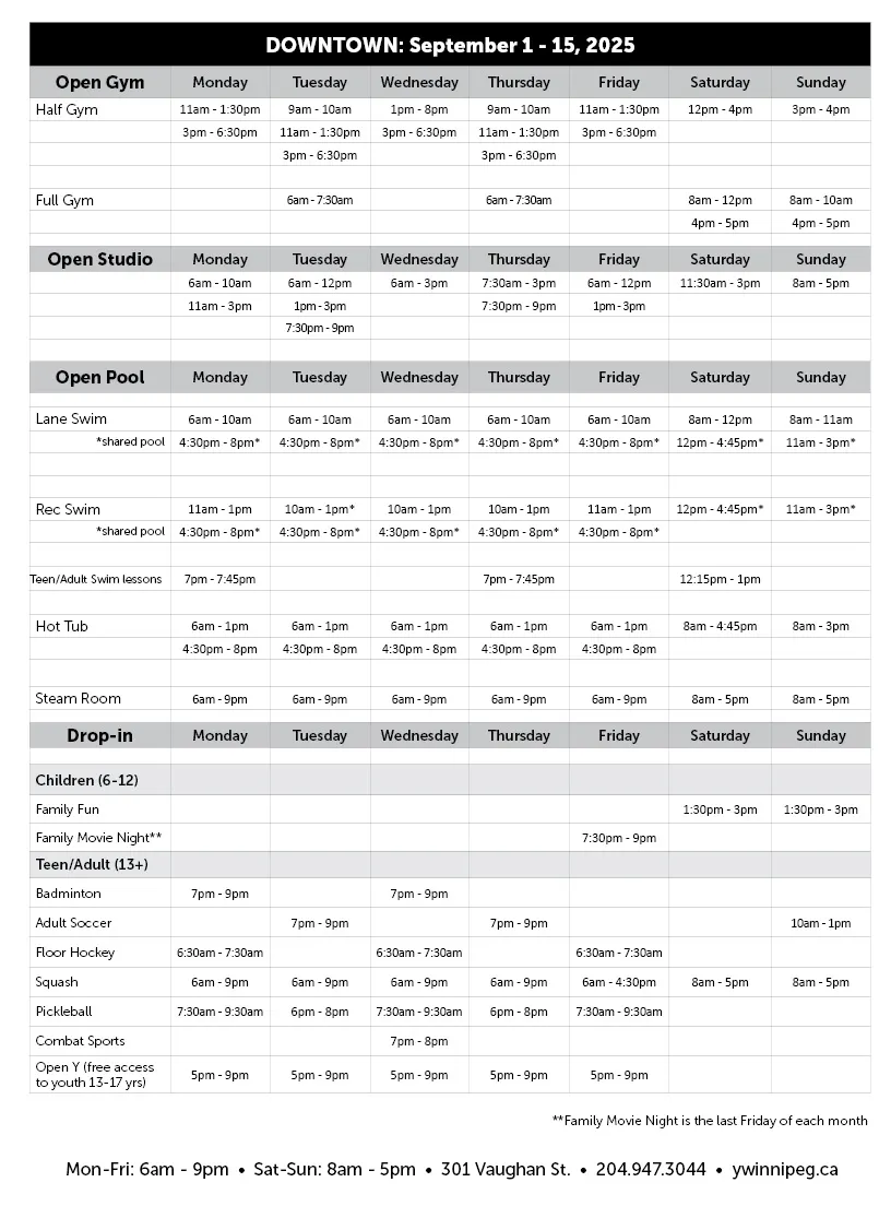 Downtown schedule for Fall Break 2025