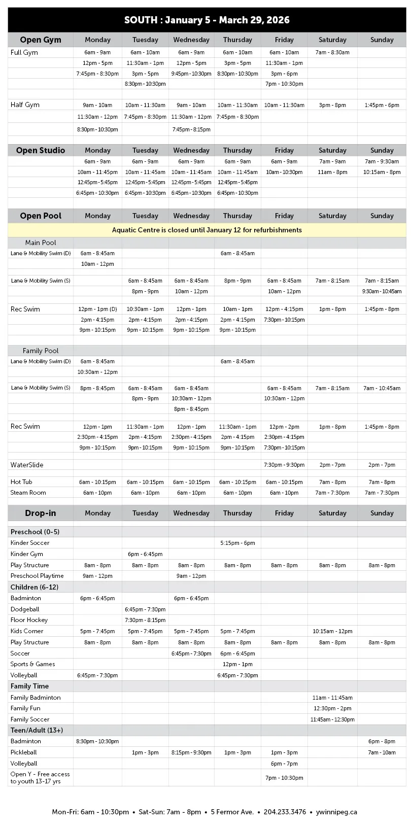 Winter Session Open Programs South