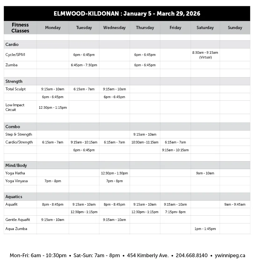 WP Winter Fitness Class Schedule
