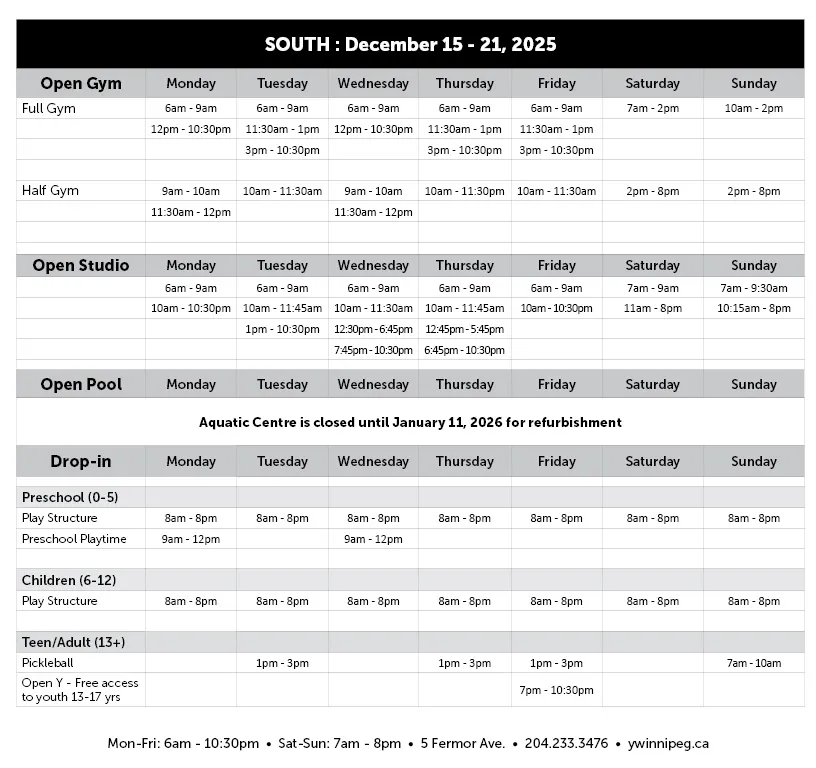 Dec 15-21 Open Times-Programs SOUTH