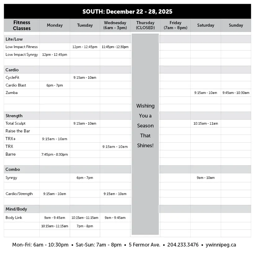 Dec 22 - 28 Classes South