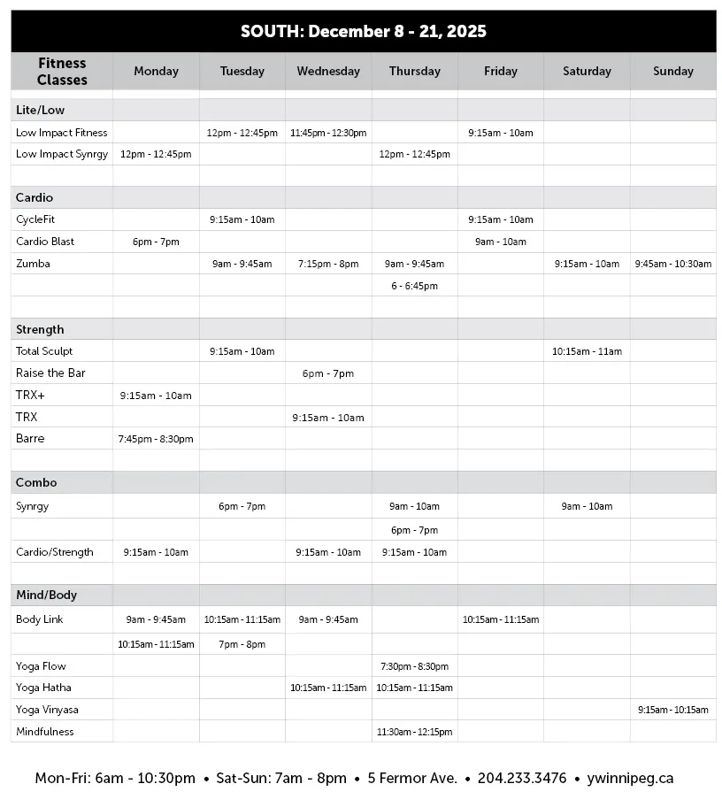 Dec 8 - 21 Classes South