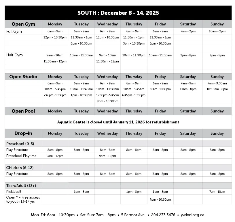 Dec 8-14 Open Times-Programs SOUTH