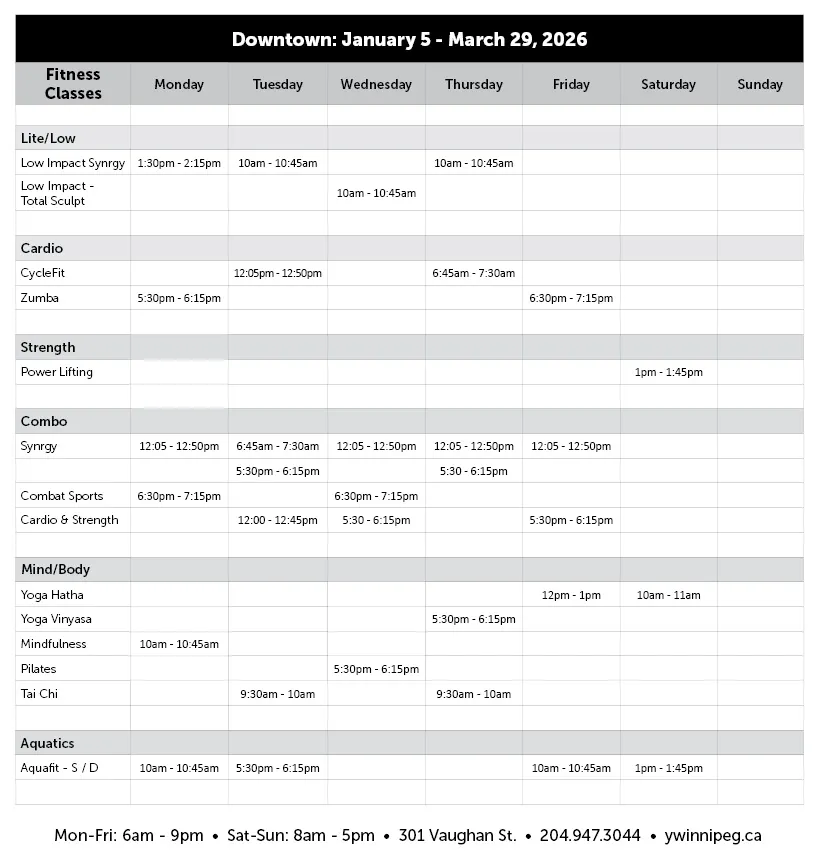 Downtown Fitness Class schedule