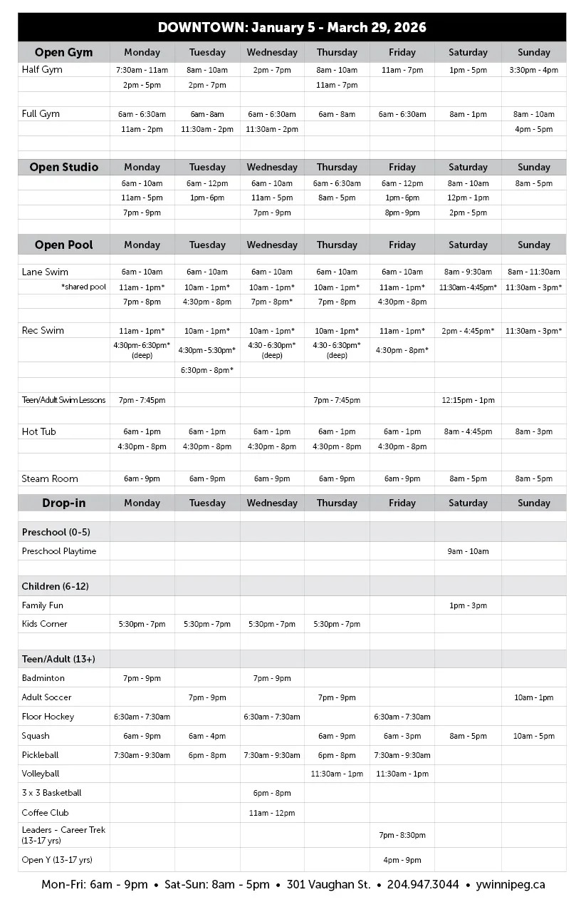 Downtown Winter Program Schedule