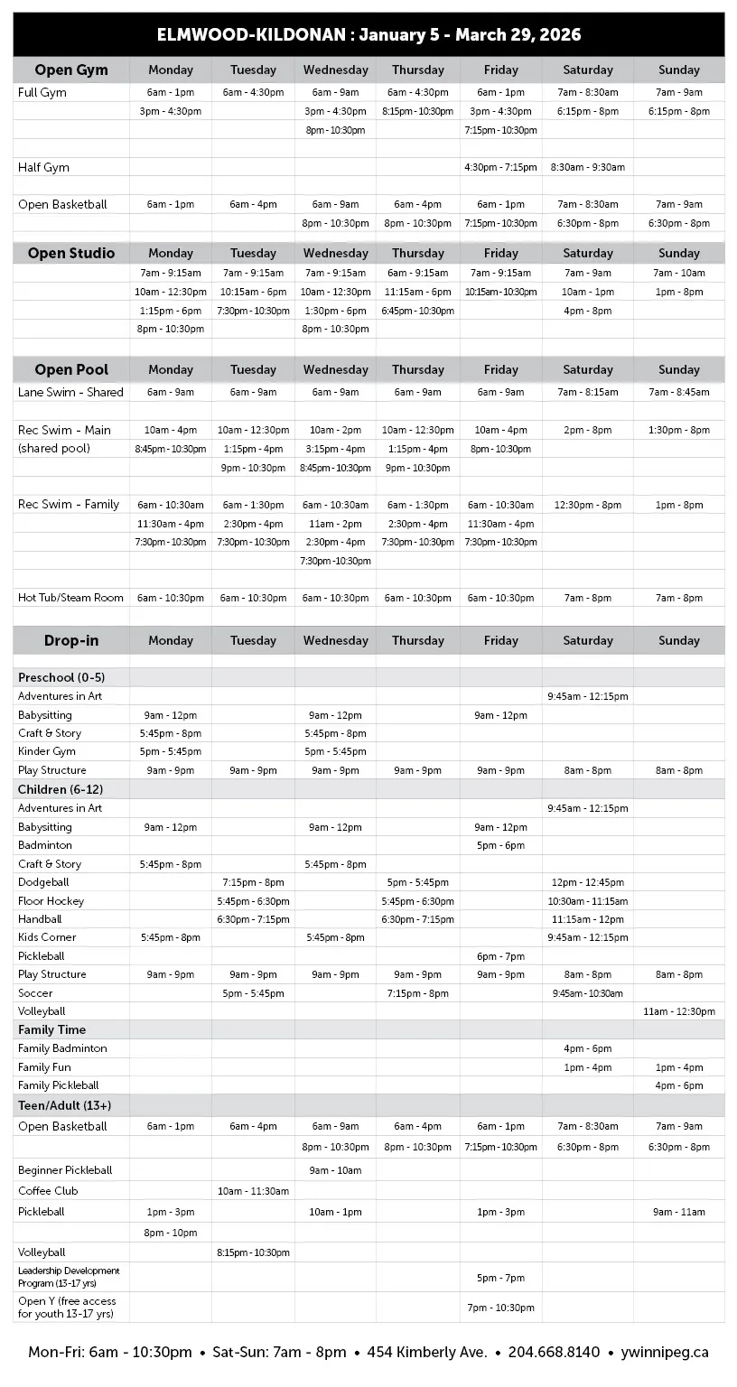 Winter Open Program Schedule for EK
