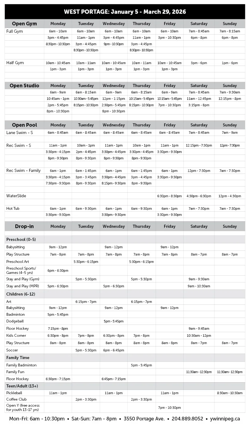 West Portage Open Times Schedule Winter