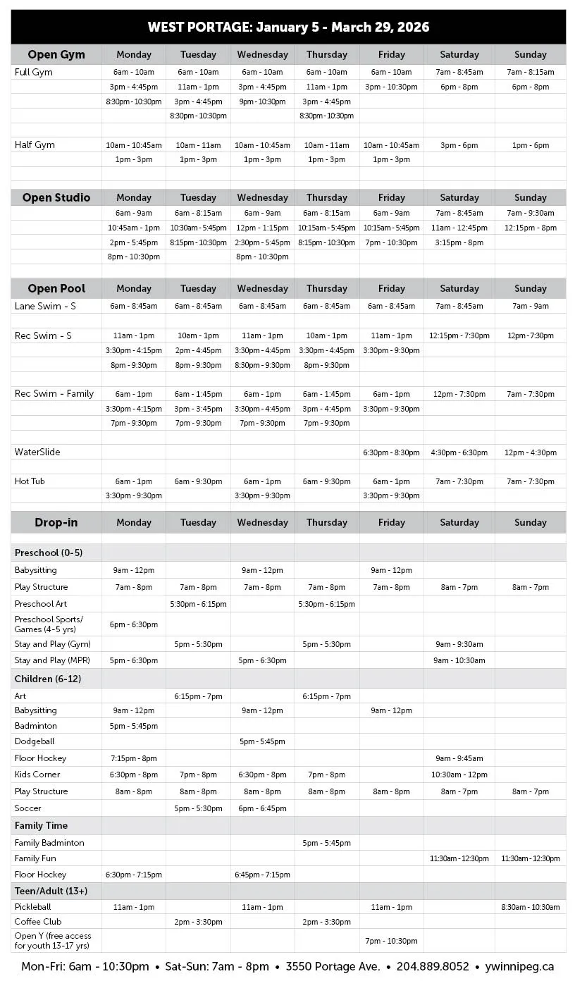 West Portage Open Times Schedule Winter