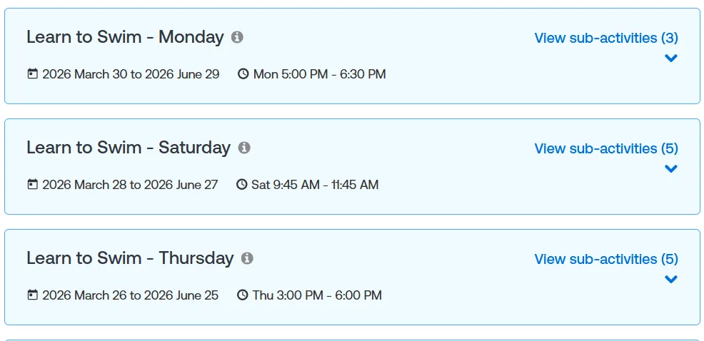 Image of swim times available