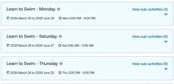 Image of swim times available