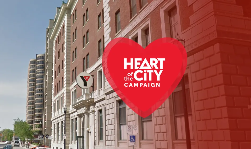 Photo of the Downtown Y with Heart of the City Campaign logo
