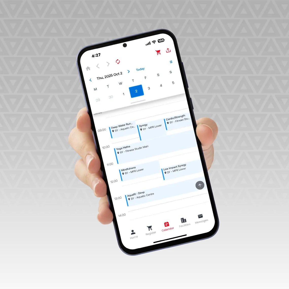 screenshot of calendar tab