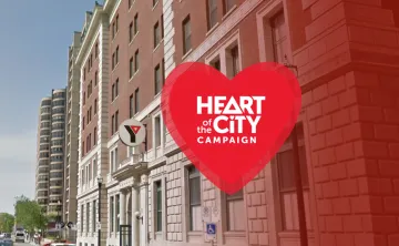 Photo of the Downtown Y with Heart of the City Campaign logo