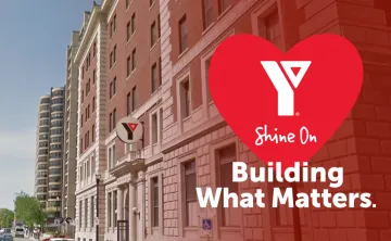 image of the Downtown Y with a heart and text that reads Building What Matters